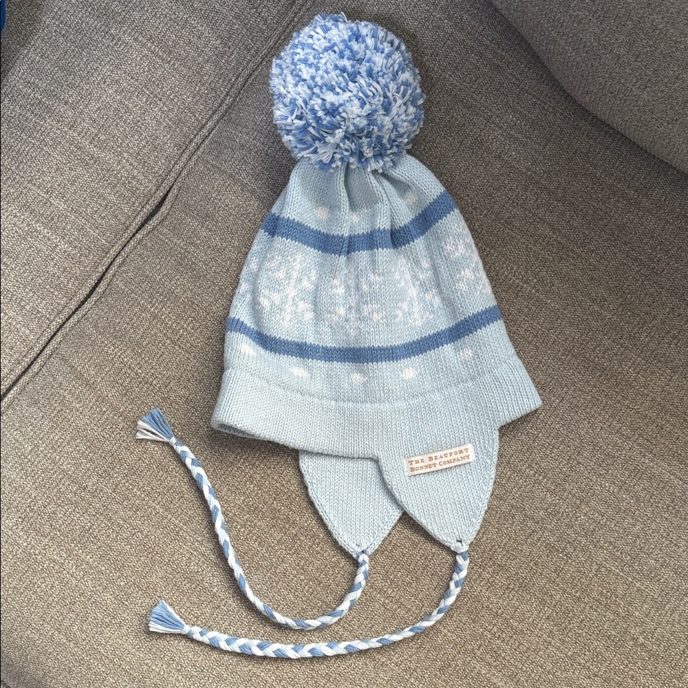 The Beaufort Bonnet Company Baby Blue Pom-Pom Earflap Hat with Braided Ties